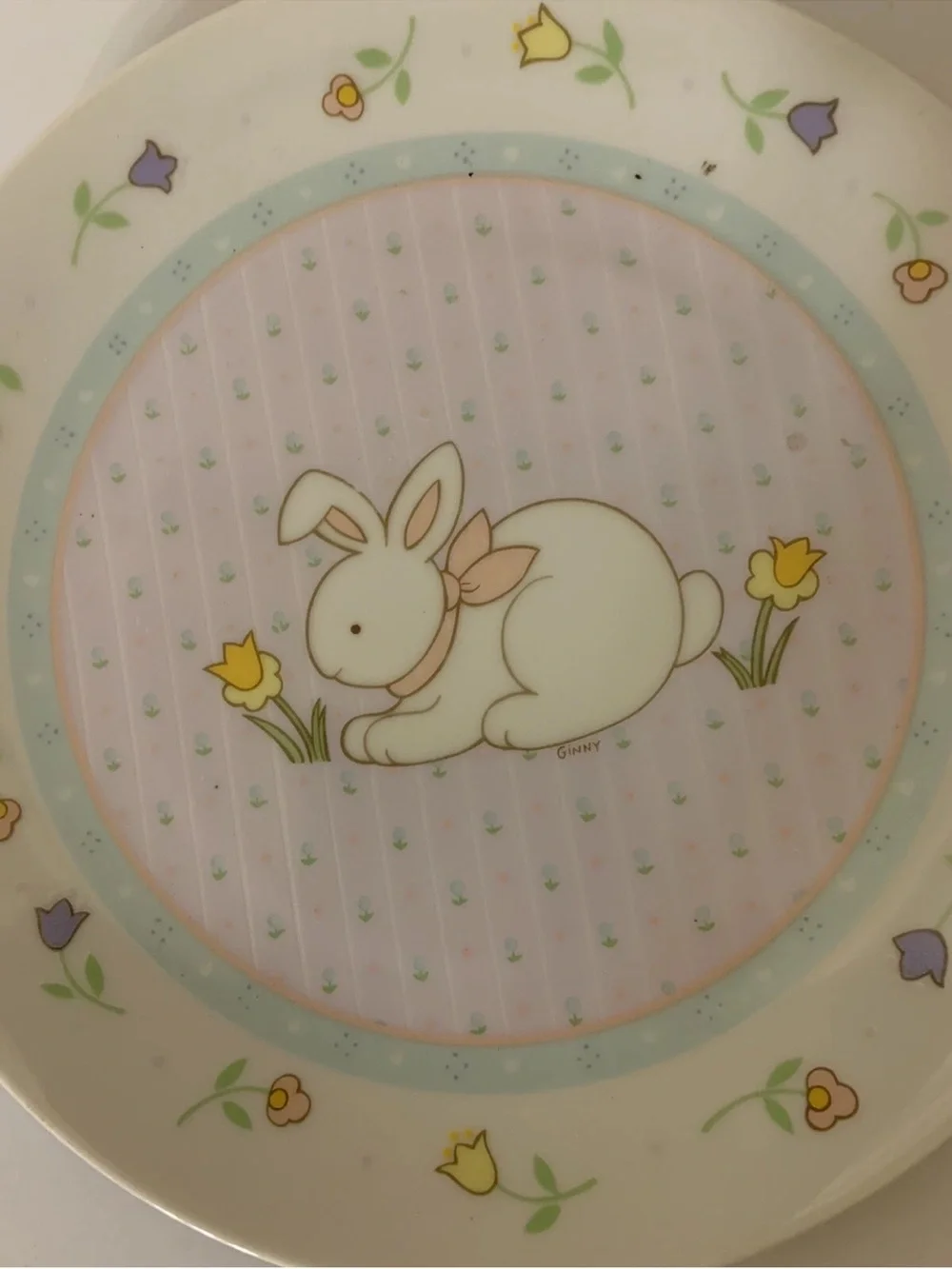 Vintage Bunny Rabbit Plate designed & Hand Decorated Papel Japan 8-1/4